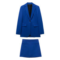 Womens 2022 Fashion New Pocket Decoration Casual Blazer Temperament Retro Female Chic Suit Jacket+ High Waist Mini Skirt Suit