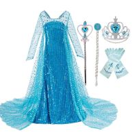 Frozen Princess Dress For Girls Elsa  Snow Queen Halloween Cosplay Costume Kids Birthday Party Dress Child Vestidos With Colak