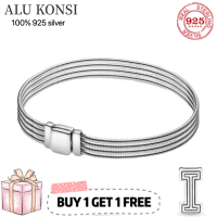 Original Luxury Real 100 925 Sterling Silver pan bracelet for Women Snake Chain Bangle Authentic Charm high quality DIY Jewelry