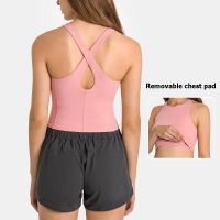 Solid Color Sports Yoga Vest Women Slim Fit Stretchy Workout Gym Top With Chest Pads Female Sexy Back Sleeveless Fitness Shirt