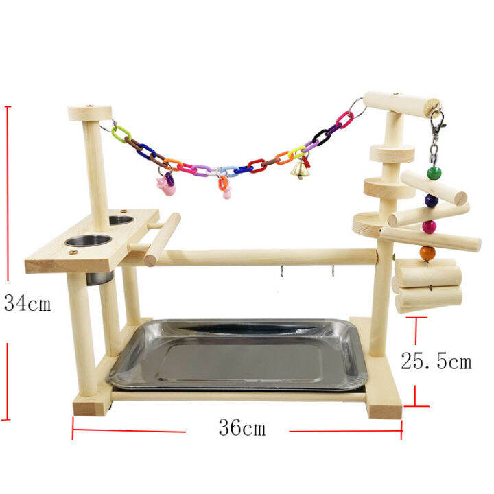 eyeplay-คอนโชว์นก-คอนยืนพร้อมถาดสแตนเลสครบชุด-แท่นชิงช้าไม้-ขนาดใหญ่-แท่นชิงช้านก-คอนยืนนก-สนามเด็กเล่นนก-ที่ยืนพร้อมถ้วยสำหรับนก-สำหรับฝึกบิน