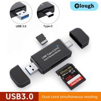 Elough การ์ดความจำการ์ดรีดเดอร์ USB 3.0 Type C อะแดปเตอร์การ์ดแฟลชไดรฟ์สองหัวความเร็วสูงสูงสำหรับพีซีโทรศัพท์มือถือแล็ปท็อปเครื่องอ่านการ์ด Micro USB