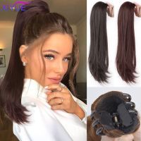 Synthetic Straight Claw Clip Ponytail Hair Extensions 24Inch Resistant Tail piece