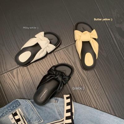 Womens Bow Flat Slippers New 2023 French Open Toe Beach Slippers Womens Summer Outdoor Wear