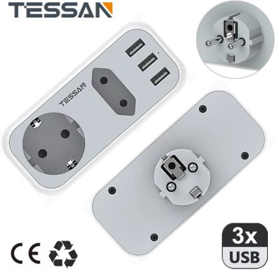 【NEW Popular】การเดินทางแบบพกพา TESSAN พร้อมช่องเสียบ2ช่อง; 3พอร์ตชาร์จ USB EUPlug Extension WallPower Adapter สำหรับบ้าน
