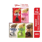 Combo 5 Hộp Mix Vị Bánh Que Phủ Kem Glico Pocky 5 Hộp - 1 Socola 1 Dâu 1