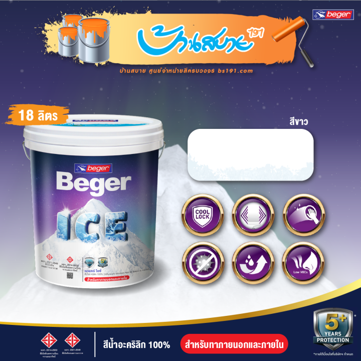 beger-ice-สีขาว-ถังใหญ่-18-ลิตร-ชนิดกึ่งเงา-สีทาบ้านถังใหญ่-เช็ดล้างได้-ทนร้อน-ทนฝน-ป้องกันเชื้อรา-สีเบเยอร์-ไอซ์