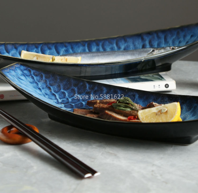 Creative ญี่ปุ่นจานเซรามิคจานปลาพิเศษบนโต๊ะอาหารเรือจานเสิร์ฟ Platter จานซูชิสำหรับอุปกรณ์ครัว