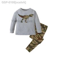 ❦♘❉ Ocehrk Conjunto Pijama Infantil De Algodão แมนกาลองกา Estampa Dinossauro Camuflegem Para Meninos