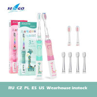 Seago Kids Electric Toothbrush Powered Battery Smart Timer ToothBrush Soft Bristle Brush Head Kids Oral Care LED สีสันสดใส-Soneye