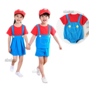 Super Mario Luigi Brother Cosplay Costume Jumpsuit Kids Carnival Womens  Dress