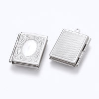 2pc 304 Stainless Steel Locket Pendants Photo Frame Charms for Necklaces Rectangle Stainless Steel Color 26.5x19x4.5mm Hole: 1.5mm Inner Size: 9.5x15mm