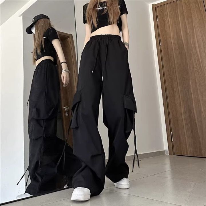 กางเกงร่มชูชีพ-streetwear-ขนาดใหญ่กว่าตัวขากว้างสำหรับผู้หญิง-y2k-วินเทจกางเกงผู้หญิงคาร์โก้เบจ-mode-korea