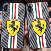 เคสสำหรับไอโฟนโทรศัพท์กันกระแทก Ferrari 14 /Pro/plus/Pro Max/ 13/12/11-กระจกป้องกัน