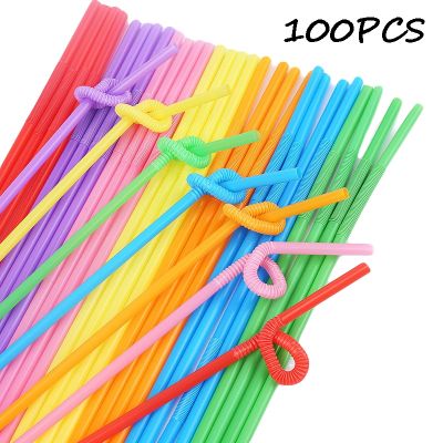 ┅☌ 100PCS Multicolor Straws Extra Long Plastic Drinking Straws Non-Toxic Bendable Disposable Straw Shop Bar Wedding Party Supplies
