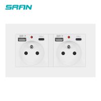 ☒☃ SRAN EU France Standards Grounded Wall Usb c socket 16A 250V Quality Power Panel Socket with USB and Type-C connector
