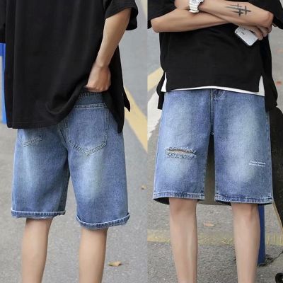 Orfilas กางเกงขาสั้นเดนิมผู้ชายฤดูใบไม้ผลิและฤดูร้อน กางเกงขาสั้นขาด กางเกงยีนส์เอวกลางทรงหลวมทันสมัย MEN Jeans