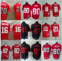 เสื้อรักบี้ 49ers 10 85 97 สีแดงสีขาวตำนานย้อนยุคเย็บปักถักร้อยตาข่ายลูกชุดเครื่องแบบเสื้อยืด