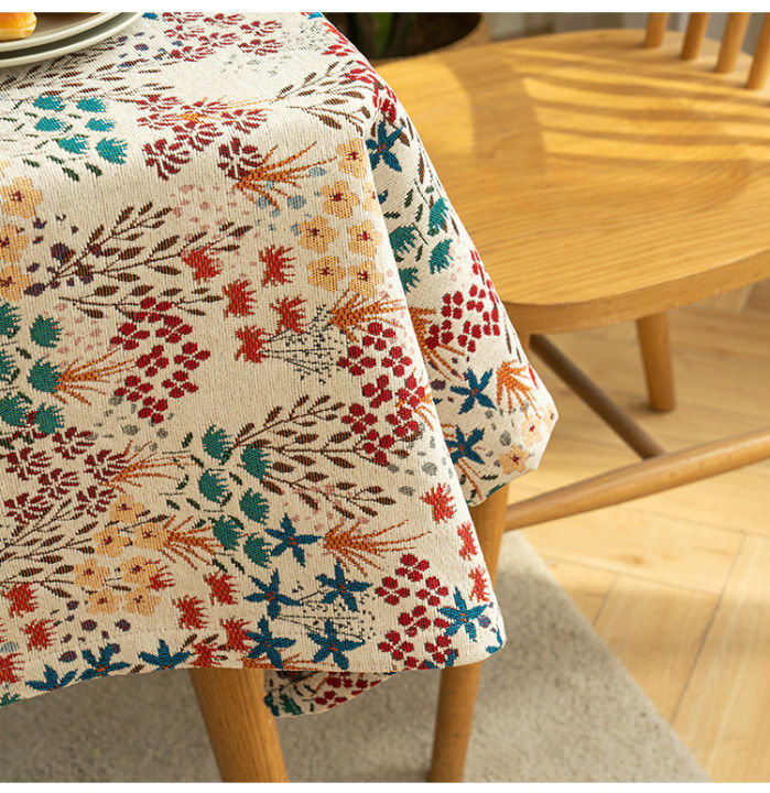 โต๊ะผ้าปูโต๊ะทรงสี่เหลี่ยมผืนผ้าเนื้อหนาลายดอกไม้หลากสีสไตล์ชนบทผ้าคลุมผ้ากำมะหยี่เกรดสูงขนาด140-300ซม-ขนาด4-6-8โต๊ะกันฝุ่นของตกแต่งบ้าน