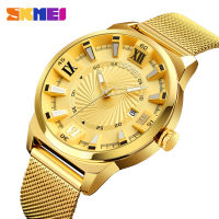 SKMEI Top Luxury Brand Men Quartz Watch Business Gold Strap Watches Male Waterproof Wristwatches Relogio Masculino 9166