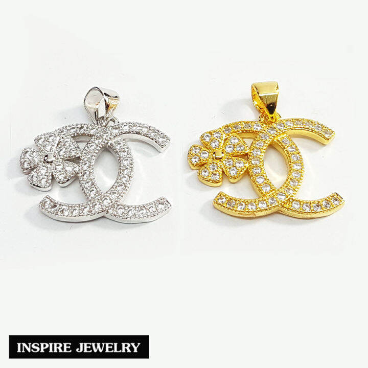 inspire-jewelry-จี้cn-ฝังเพชร-ประดับดอกไม้-2-แบบ-งานจิวเวลลี่-หุ้มทองแท้-100-24k-และหุ้มทองคำขาว-สวยหรู