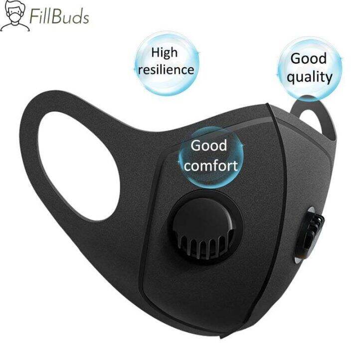 fillbuds-หน้ากากอนามัยเคลือบสองชั้น-เฟสชิลด์อุปกรณ์ป้องกันใบหน้าพร้อมวาล์วสองชิ้นสีดำ-ขาว-washable-sun-protection-face-mas-k-with-air-valve