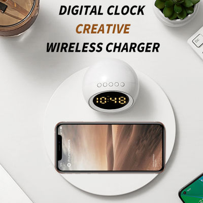 Wireless Charger Time นาฬิกาปลุก LED โคมไฟเครื่องชาร์จศัพท์ Fast Charging Dock Station สำหรับ 14 13 12 Samsung S21 S20 Xiaomi