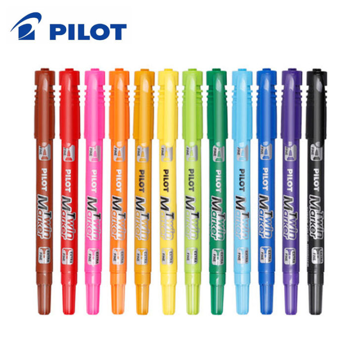 12ชิ้นเซ็ต-pilot-sca-tm-cd-marker-twin-marker-2เคล็ดลับถาวรที่มีสีสันขายปลีก-double-head-oily-ปากกาโปสเตอร์-graffiti-เครื่องเขียน