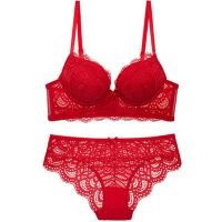 CINOON New Lace Lingerie Women Sexy Bra Set Push up Bras Underwear Set 34 Cup Lingerie Set Embroidery Flowers Bras and Panties