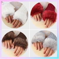 LAIHOU Warm Knitted Winter Autumn Exposed Finger Wrist Gloves Faux Rabbit Fur Couples Fingerless Mittens