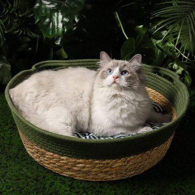 [pets baby] แมว BedPet อุปกรณ์เสริม FourMat แมวเบาะตะกร้า HandmadeNest ที่ถอดออกได้หวายทอแมวรัง