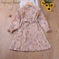 Humor Bear Girls Dress 2023 Autumn  Long Sleeve Floarl Printed  Sweet  Dresses  Warm Christmas Toddler Clothes  With Bow Belt  by Hs2023