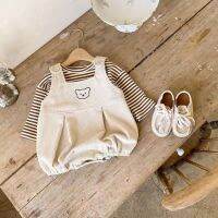 0 To 12 Months Baby Autumn Striped T-Shirt Suspender Romper Two-Piece Set 2022 Autumn Baby Bottoming Shirt Vest Bodysuit Set