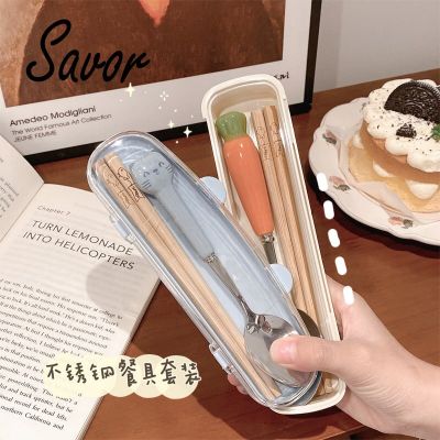 Portable Stainless Steel Cutlery Suit With Storage Box Chopstick  Spoon Knife Travel Tableware Set Camping Cutlery Flatware Sets