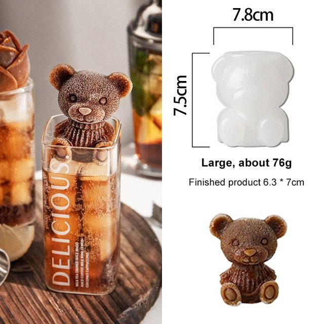 3D Teddy Bear Silicone Mold For Chocolate Ice Cube Making Molds Bow-knot  Bear Ice For Coffee Decoration Soft Silicone Material