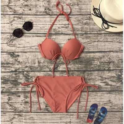 Bikini with and panties with bow tie in soil orange (with 9 colors)