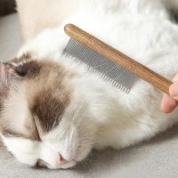 New Cat Dog Comb Walnut Pet Comb Stainless Steel Remove Floating Hair Pet Grooming Tool Remove Flea Comb Loose Undercoat Brush