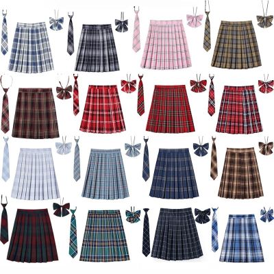 【CC】 Pleat Skirt With Necktie Bowtie XS- 5XL Preppy School Uniforms Jupe Kawaii