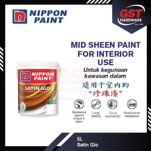Nippon Paint Satin Glo Brilliant White Paint 1001 5L Cat Rumah Nippon