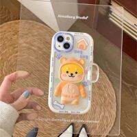 ที่ตั้งได้เคสโทรศัพท์สุนัขนักบินอวกาศ iPhone 15 14 13 12 Pro Max Plus 11 15Pro พื้นที่ Corgi น่ารัก3D ตุ๊กตาการ์ตูนกล้องฝาครอบ TPU นุ่มพร้อมที่จับ