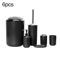 6pcs Luxury Bathroom Hardware Ccessories Set Plastic Toothbrush Holder Bin Soap Dish Dispenser Toilet Brush Trash Tooth Mug Kit