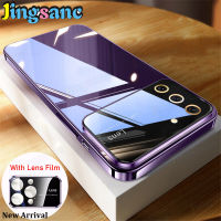 สำหรับ Samsung Galaxy S21 FE 5G เคสโทรศัพท์ชุบโลหะด้วยไฟฟ้ามุมมองที่ใหญ่เคสโทรศัพท์พร้อมการป้องกันฟิล์มเลนส์ในตัวปกป้องรองรับการกระแทกเคสใส่โทรศัพท์กันกระแทก S21 Samsung Fe 5G