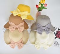 Hats Shop9 หมวกสานทรงกลม ตกแต่งด้วยโบว์หลัง สินค้าพร้อมส่ง A008