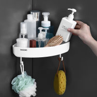 APS Wall-mounted Bathroom Shelf Shampoo Storage Rack For Kitchen With Hooks Corner Drain Design Household Bathroom Accessories