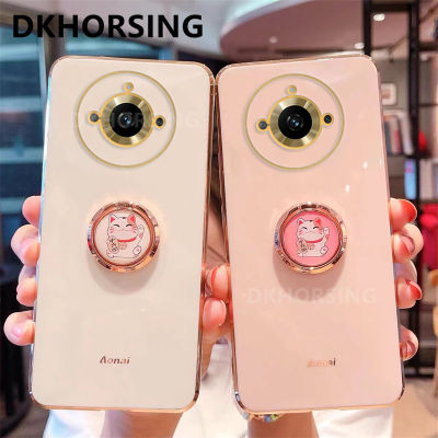 DKHORSING เคสโทรศัพท์สำหรับ Realme 11 11Pro 11 Pro + 10T 5G ปลอกอ่อนผู้ถือแหวนแมวนำโชคชุบ REALME11 Pro Plus 2023ฝาหลังกันกระแทก