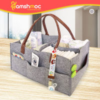 Hamshmoc Multi-Function Baby Diaper Storage Bag Large Capacity Felt Tote Bag Nappy Diaper Organizer Portable Handbag for Baby Care Outdoor Traveling Household Stroller