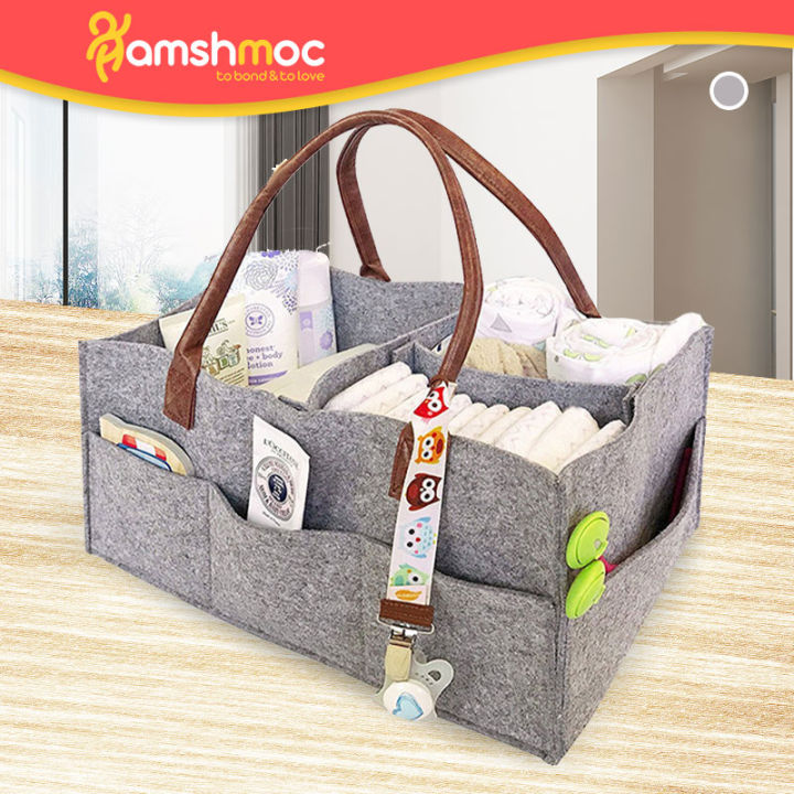 hamshmoc-multi-function-baby-diaper-storage-bag-large-capacity-felt-tote-bag-nappy-diaper-organizer-portable-handbag-for-baby-care-outdoor-traveling-household-stroller