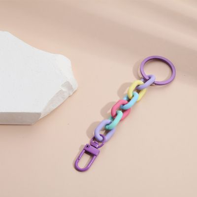 Trendy Acrylic Plastic Link Chain Keychain Macaron Color Handmade Key Ring for Women Girls Handbag Pendant Accessories Gifts