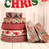 2M Christmas Ribbons Red Strip Xmas Tree Elk Linen Lace Ribbon Christmas Tree Wedding Party Decors for DIY Crafts Sewing Fabric