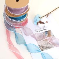 Pearl Edge Wavy Organza Ribbon DIY Hair Bow Accessories Streamer Flower Bouquet Packaging Material Handmade Tape Crafts 10 Yards Gift Wrapping  Bags